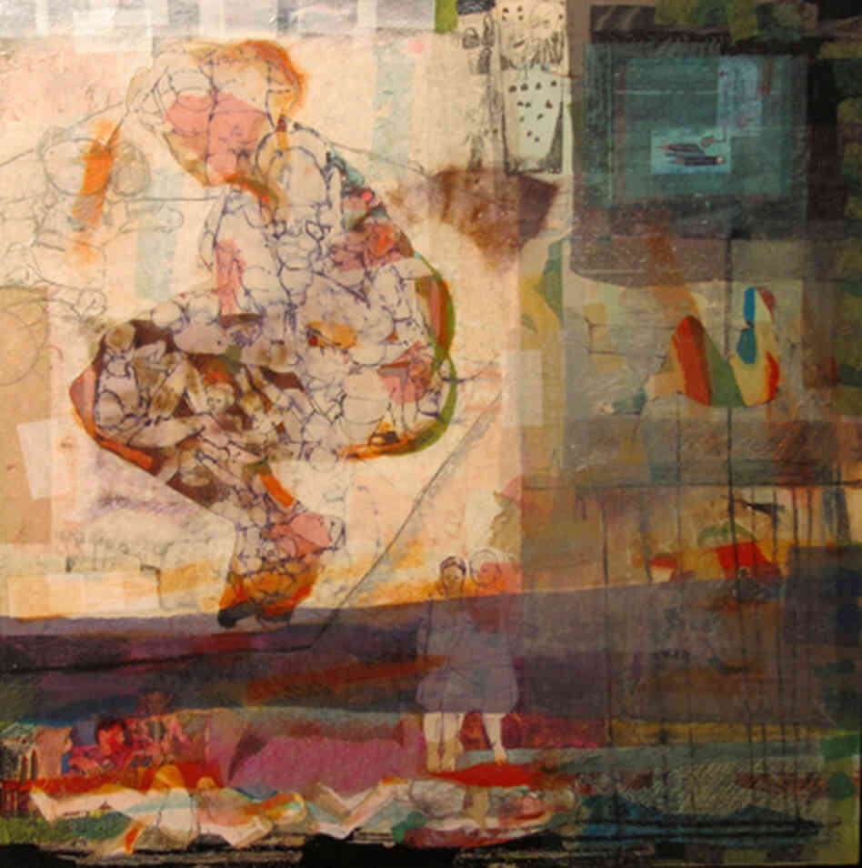 "I cared about what was happening around me, so I went to be with the people," says Syrian artist Hiba Akkad. "Whatever the people were doing, I wanted to be with them." Above, Akkad's 2012 mixed media on canvas work, Untitled.