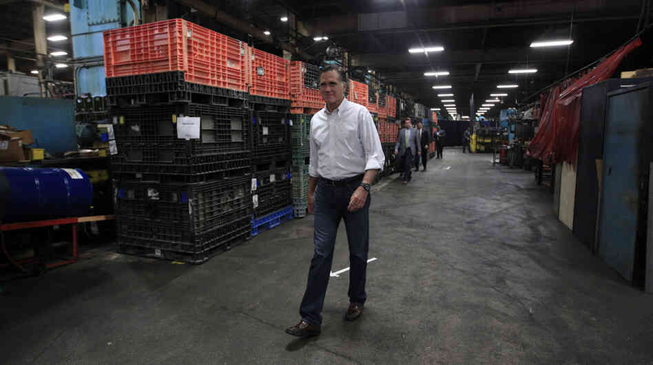 Republican presidential candidate Mitt Romney arrives for a town hall-style meeting at Stamco Industries, a truck parts supplier, in Euclid, Ohio, on Monday.