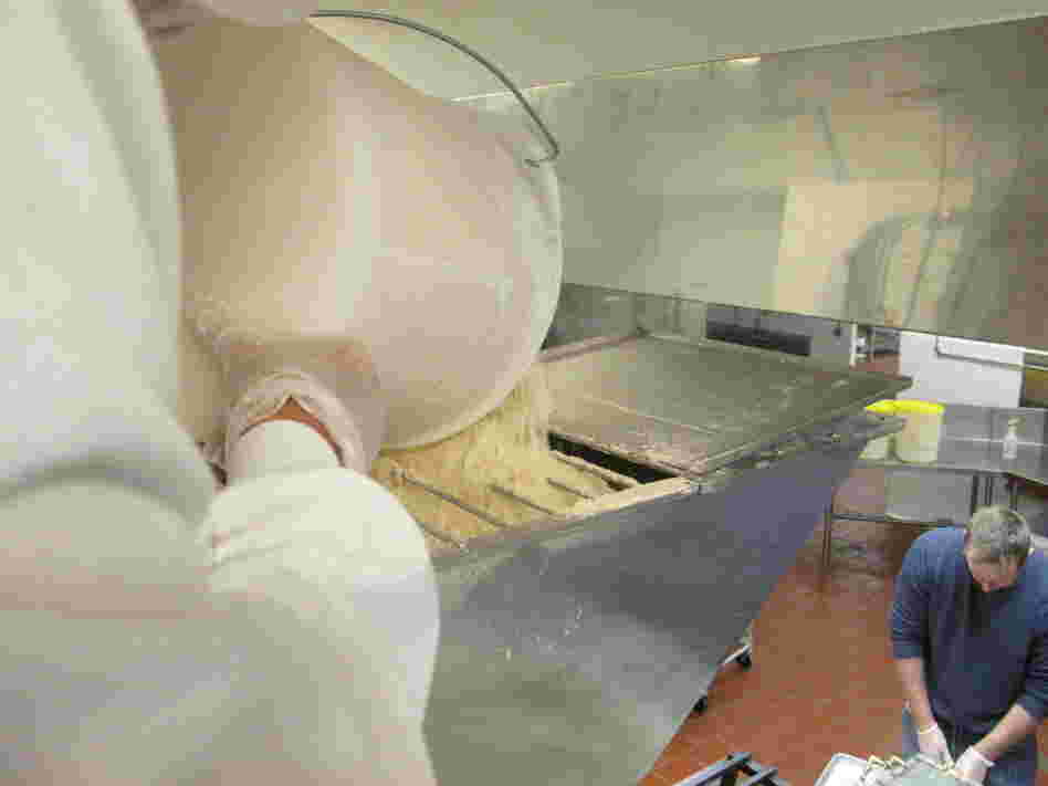 A dry mix of soy and pea powder, carrot fiber and gluten-free flour is heated, cooled and extruded through a machine, producing a fake meat that mimics chicken.
