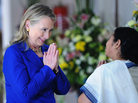U.S. Secretary of State Hillary Rodham Clinton and West Bengal Chief Minister Mamata Banerjee greet each other before a meeting in Kolkata, India, on May 7. U.S. Secretary of State Hillary Rodham Clinton and West Bengal Chief Minister Mamata Banerjee greet each other before a meeting in Kolkata, India, on May 7.