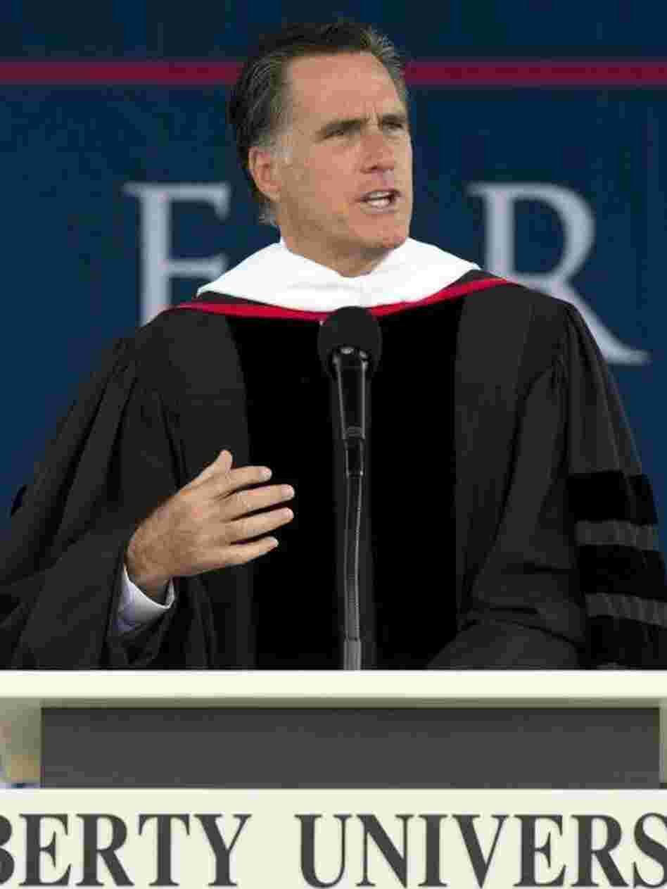 Republican presidential hopeful Mitt Romney speaks to graduates Saturday at Liberty University in Lynchburg, Va.