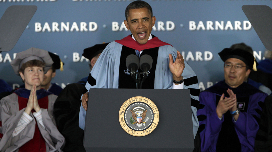 President Obama delivers the commencement address at Barnard College in New York on Monday.