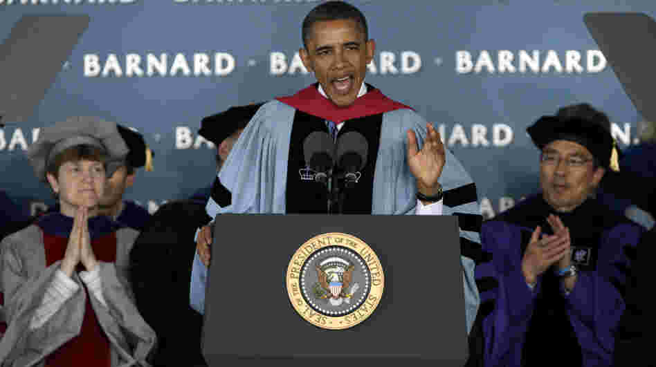 President Obama delivers the commencement address at Barnard College in New York on Monday.