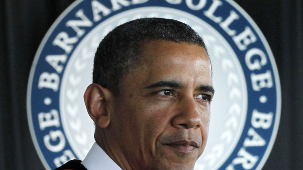 President Obama delivers the commencement address Monday at Barnard College in New York. (AP)