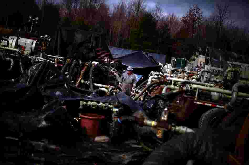 A successful fracking operation requires a battalion of drilling rigs, miles of pipe and millions of gallons of water in order to bore through the earth.