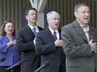 The four top Republicans seeking the GOP nomination for the U.S. Senate in Nebraska â state Sen. Deb Fischer (from left), state Attorney General Jon Bruning, state Treasurer Don Stenberg and investment adviser Pat Flynn â recite the Pledge of Allegiance before a debate in Omaha last month. The four top Republicans seeking the GOP nomination for the U.S. Senate in Nebraska â state Sen. Deb Fischer (from left), state Attorney General Jon Bruning, state Treasurer Don Stenberg and investment adviser Pat Flynn â recite the Pledge of Allegiance before a debate in Omaha last month.