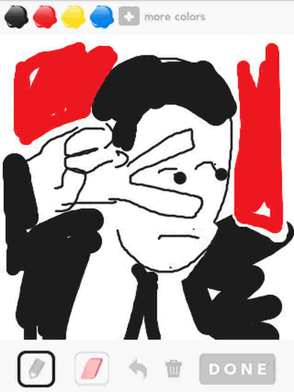 New Yorker cartoonist Matthew Diffee tries his hand at illustrating the word "Travolta" using the Draw Something app.