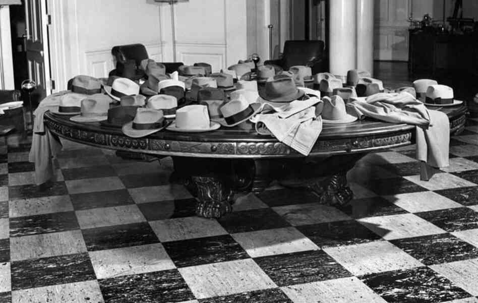 April 28, 1948: This photo ran as part of a two-page photo essay about the "Washington scene." The hats, piled on an 8-foot mahogany table in the lobby of the East Wing of the White House, were deemed "a barometer of presidential activity," the caption read. "This collection was deposited by a delegation of magazine editors who obtained an appointment with the president."