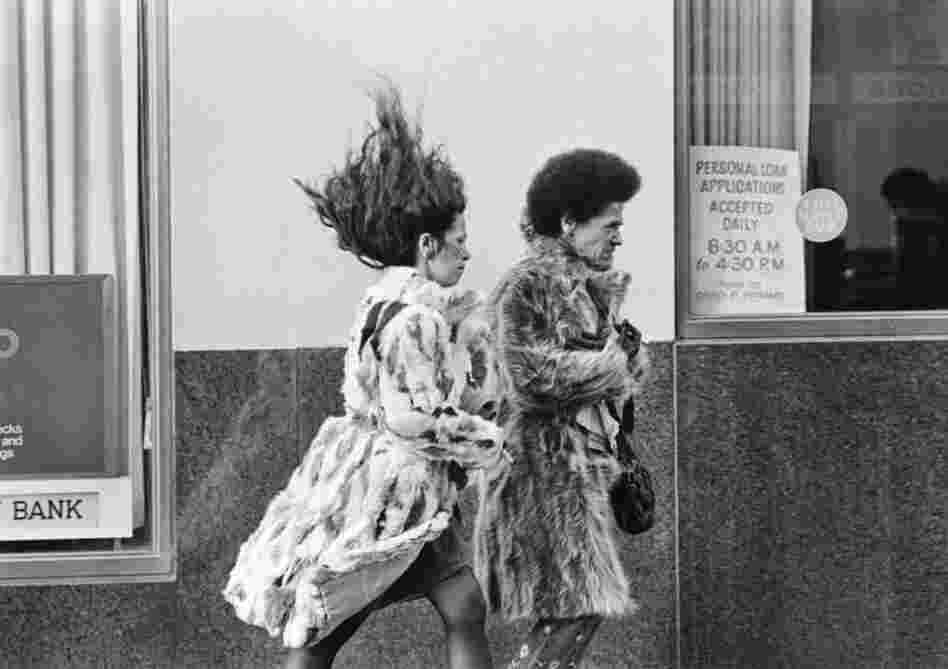 Nov. 26, 1974: Fulton Street off Church Street in Manhattan on a 30-degree day with wind speeds reaching 43 mph. The photo ran with the headline, "Gusty Decision: Hold On Or Let Fly."
