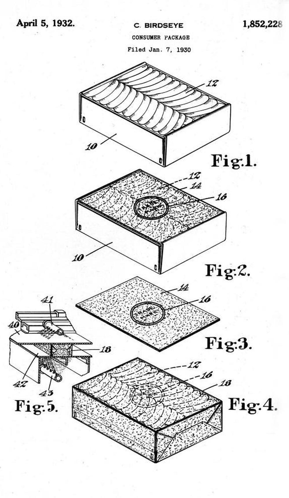 Birdseye packed and froze his fish fillets in the patented cartons he developed