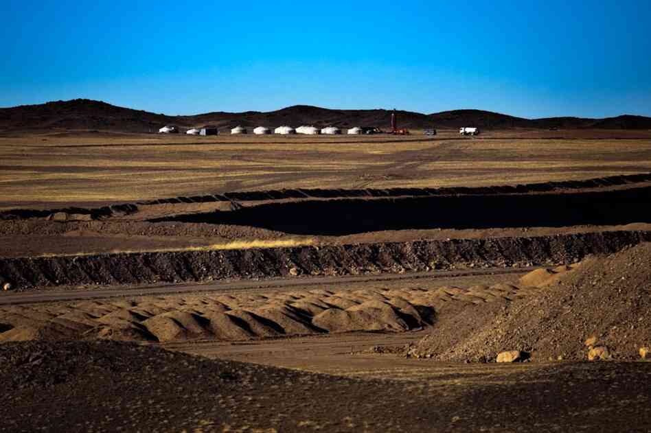 Bat-Erdene's son, Uuganbaatar Badam, works at a coal mine in South Gobi. He lives in one of these gers near the open-pit mine and makes about $500 a month.