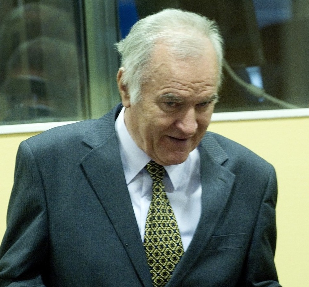 Former Bosnian Serb Gen. Ratko Mladic at the International Criminal Tribunal for the former Yugoslavia (ICTY) in The Hague earlier today.