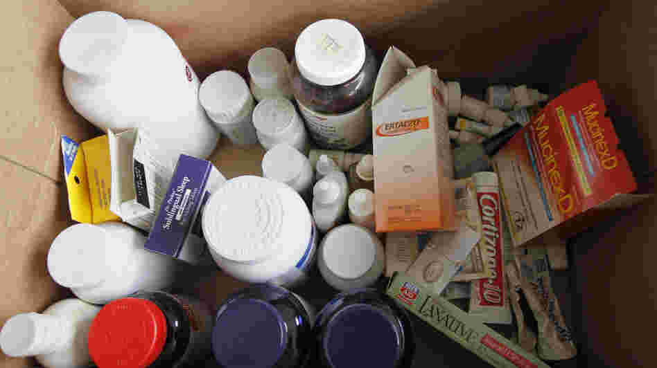 Surplus and expired drugs collected during the DEA's fourth National Prescription Drug Take-Back Day. New research suggests it might be better for the environment to dispose of drugs in household trash.