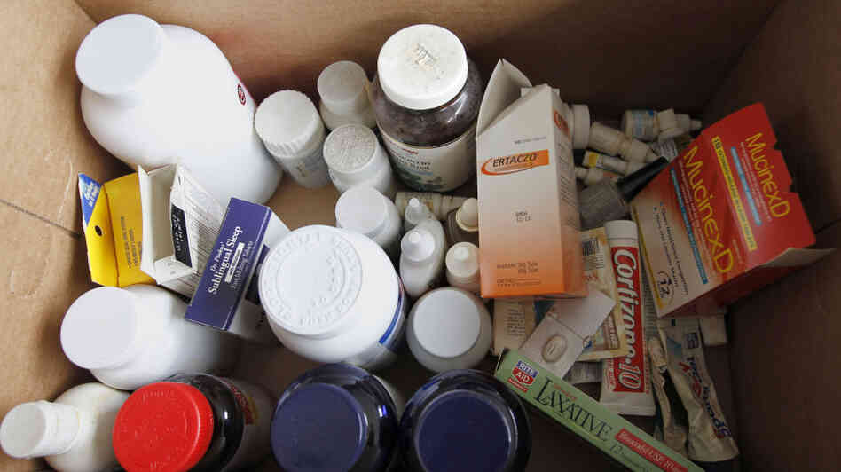 Surplus and expired drugs collected during the DEA's fourth National Prescription Drug Take-Back Day. New research suggests it might be better for the environment to dispose of drugs in household trash.
