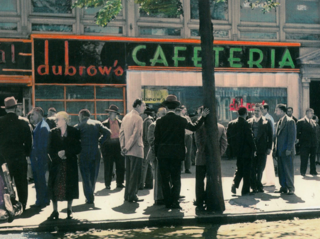 The Dubrow's Cafeteria on Eastern Parkway in New York, circa 1945. Van and Shirley Harris were regulars at the restaurant, along with a colorful cast of characters.