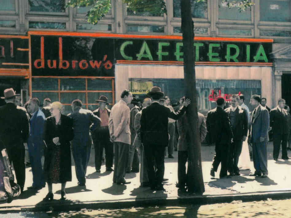The Dubrow's Cafeteria on Eastern Parkway in New York, circa 1945. Van and Shirley Harris were regulars at the restaurant, along with a colorful cast of characters.