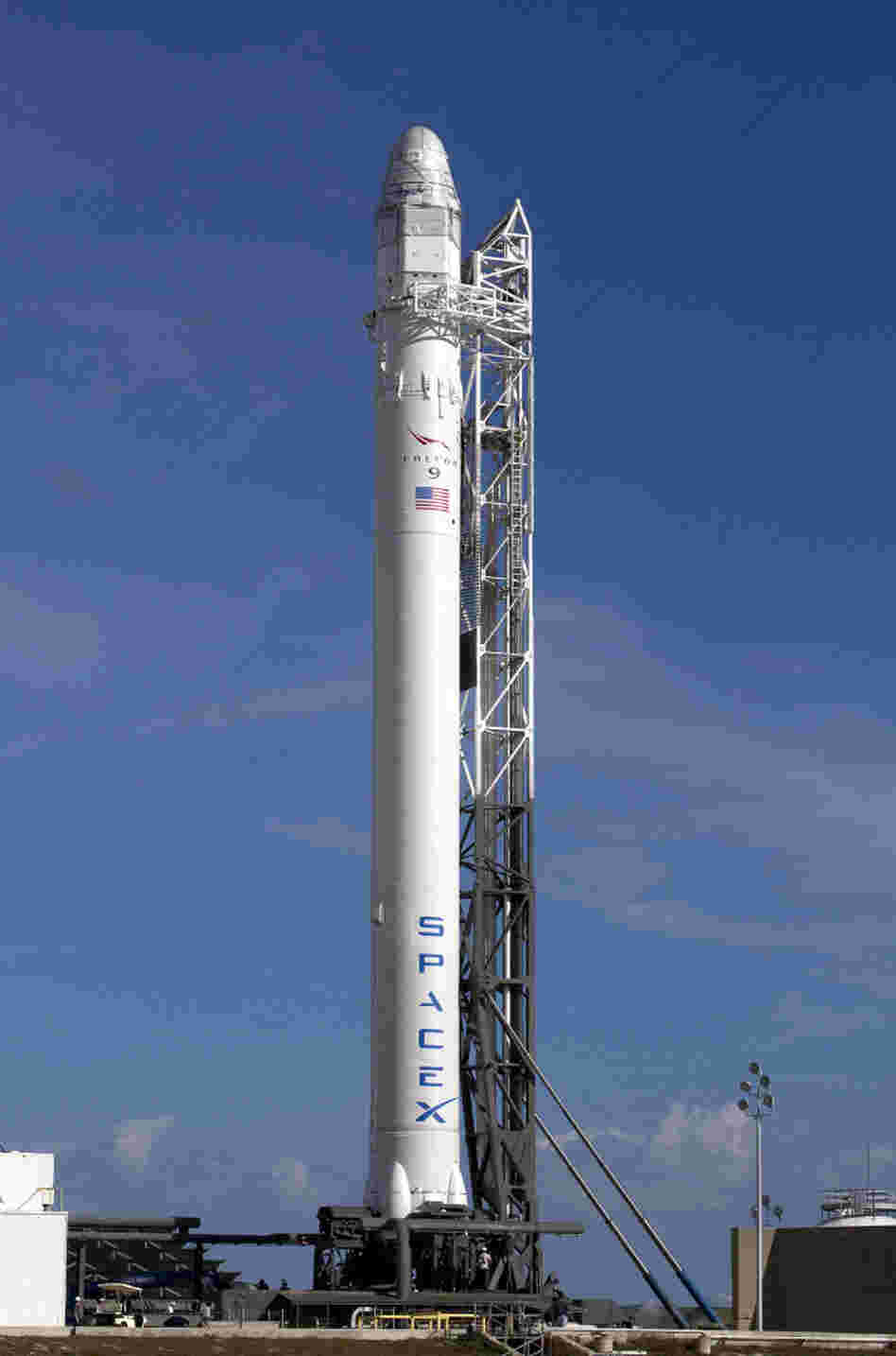 A SpaceX rocket waits to be launched at Cape Canaveral, Fla., in March. If all goes as planned, the private company's rocket will be the first commercial spacecraft to visit the International Space Station. A SpaceX rocket waits to be launched at Cape Canaveral, Fla., in March. If all goes as planned, the private company's rocket will be the first commercial spacecraft to visit the International Space Station.