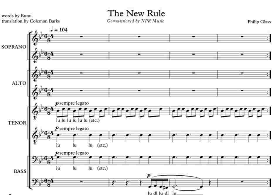 The first measures of Philip Glass' 'The New Rule,' commissioned by NPR Music. The first measures of Philip Glass' 'The New Rule,' commissioned by NPR Music.