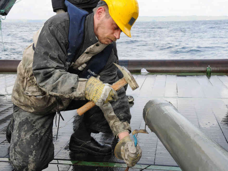 Researcher Hans Roy opens a core sample taken from the bottom of the Pacific Ocean. A core sample like this one contained bacteria that settled on the seafloor 86 million years ago.