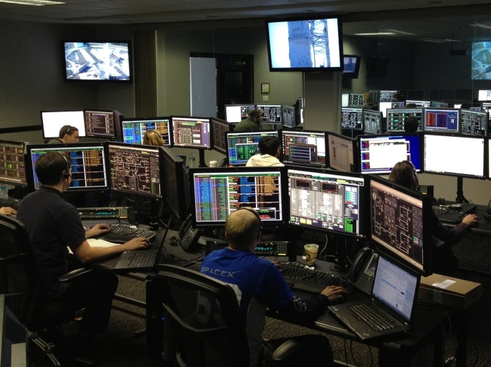 NASA and SpaceX partnered closely to make the mission to the International Space Station possible. Above, the SpaceX control room.
