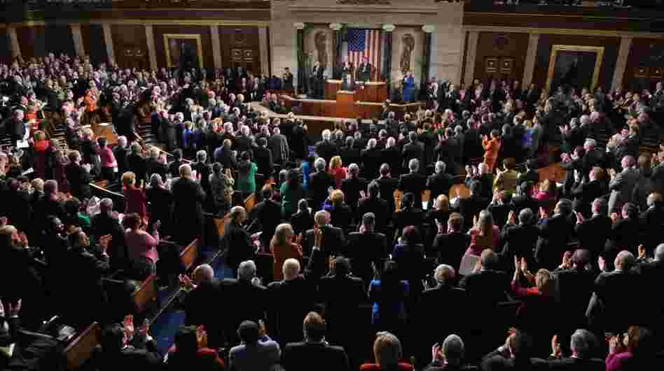 Congress, shown gathered for President Obama's State of the Union in January, is speaking at about a grade level lower now than in 2005, according to the Sunlight Foundation.