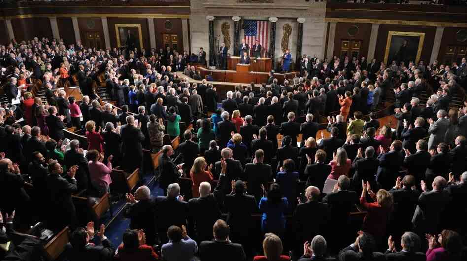 Congress, shown gathered for President Obama's State of the Union in January, is speaking at about a grade level lower now than in 2005, according to the Sunlight Foundation.