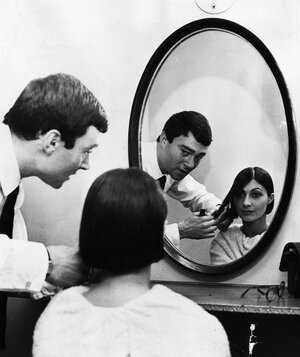 Vidal Sassoon and French model-cum-fashion designer Emmanuelle Khanh. Over his 69-year career, Sassoon became an internationally known hairstylist to the stars.