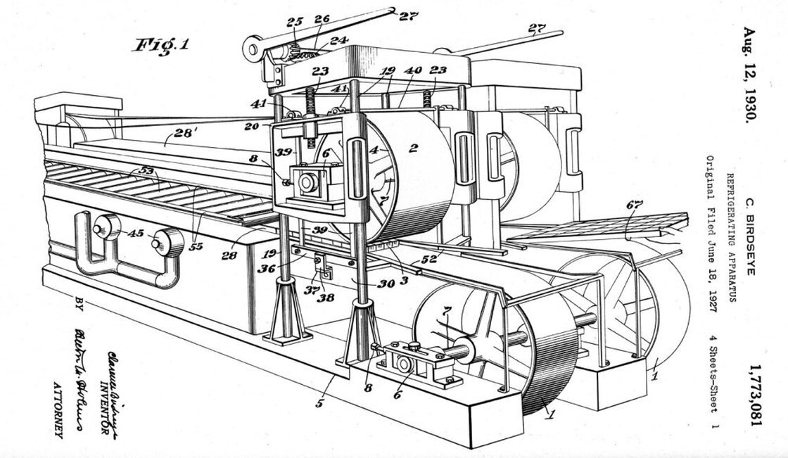 Birdseye's original multiplate freezing machine froze food fast — the secret to maintaining fresh flavor