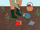 Illustration: Digging books up from the garden. Illustration: Digging books up from the garden.