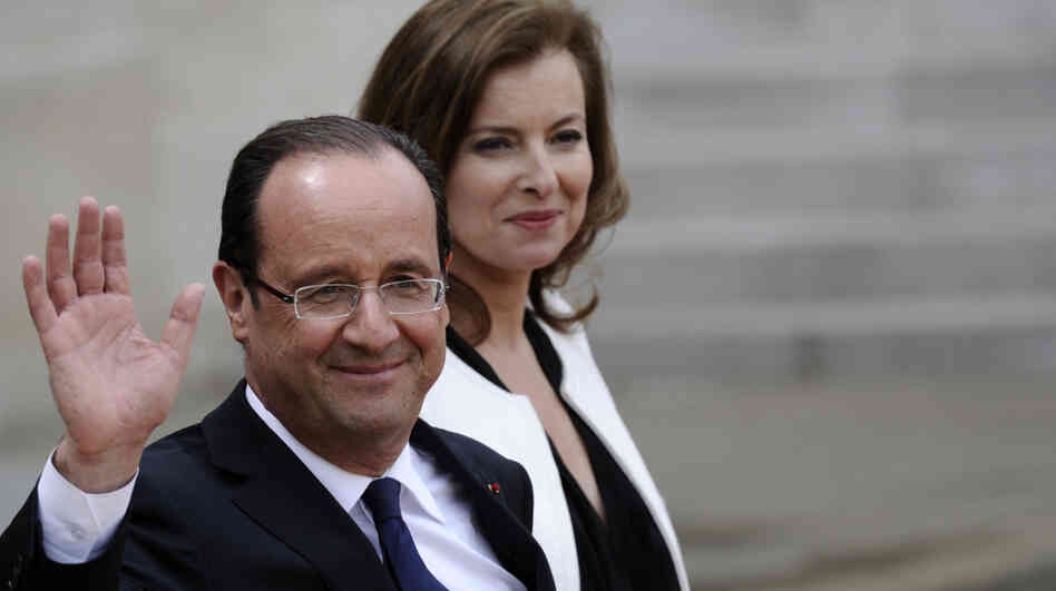 Newly installed French President Francois Hollande and his partner, Valerie Trierweiler, leave the presidential Elysee Palace in Paris after a formal handover ceremony Tuesday. Newly installed French President Francois Hollande and his partner, Valerie Trierweiler, leave the presidential Elysee Palace in Paris after a formal handover ceremony Tuesday.