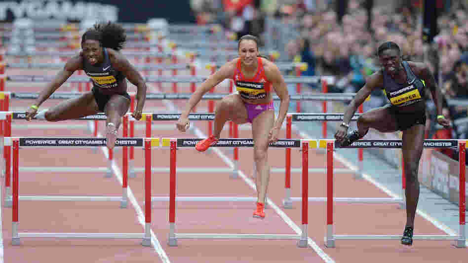 Count back and you'll see: Jessica Ennis (center) and other competitors only went over nine hurdles. There were supposed to be 10.