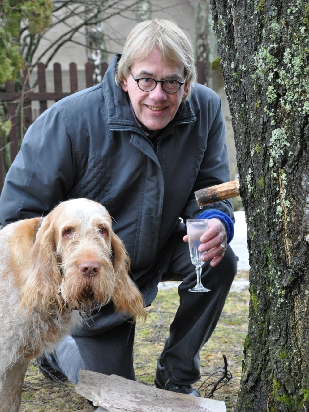 Chef Martin Ritins and his dog, Pablo, tap the sap