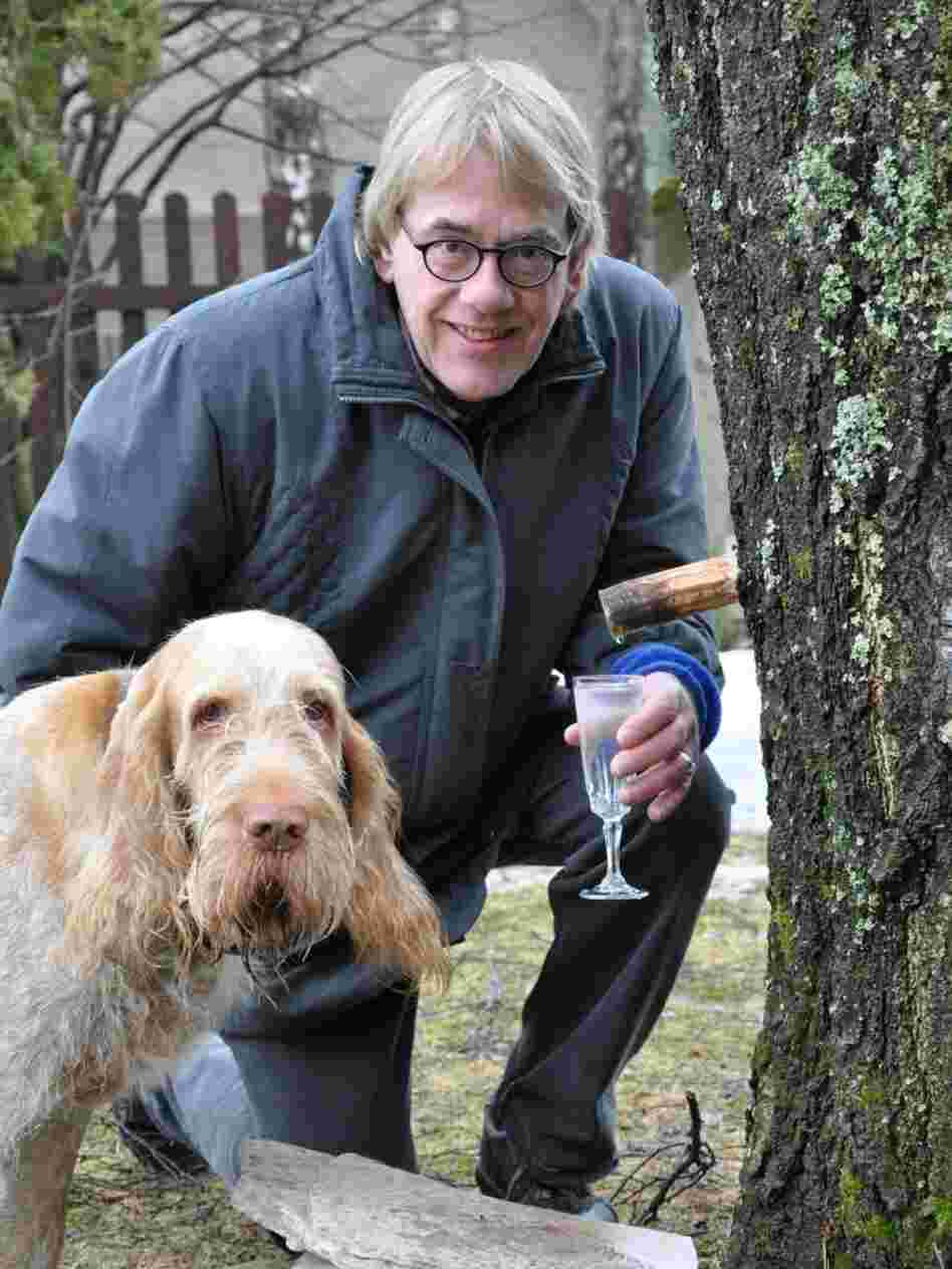 Chef Martin Ritins and his dog, Pablo, tap the sap
