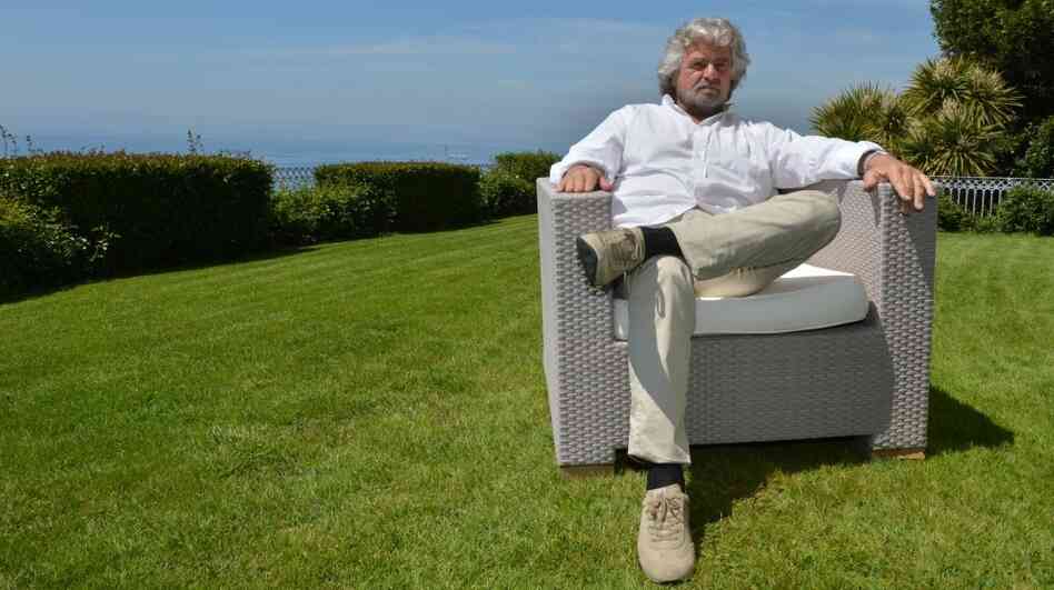 Italian comedian Beppe Grillo poses during an interview at his home in Genoa.