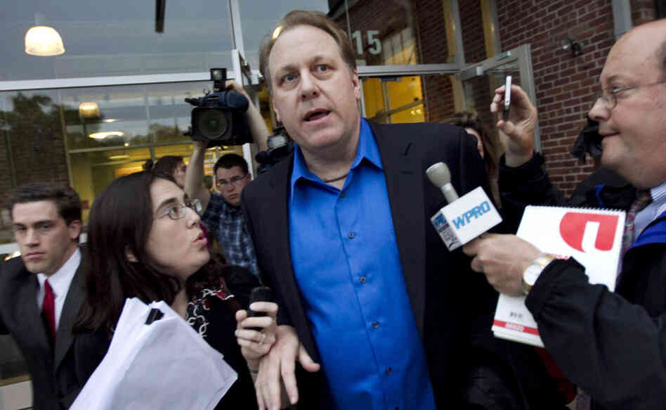 Former Boston Red Sox pitcher Curt Schilling had to push through a mob of reporters on Monday after meeting with Rhode Island officials to discuss the finances of his troubled video game company and ask for more state help. Former Boston Red Sox pitcher Curt Schilling had to push through a mob of reporters on Monday after meeting with Rhode Island officials to discuss the finances of his troubled video game company and ask for more state help.