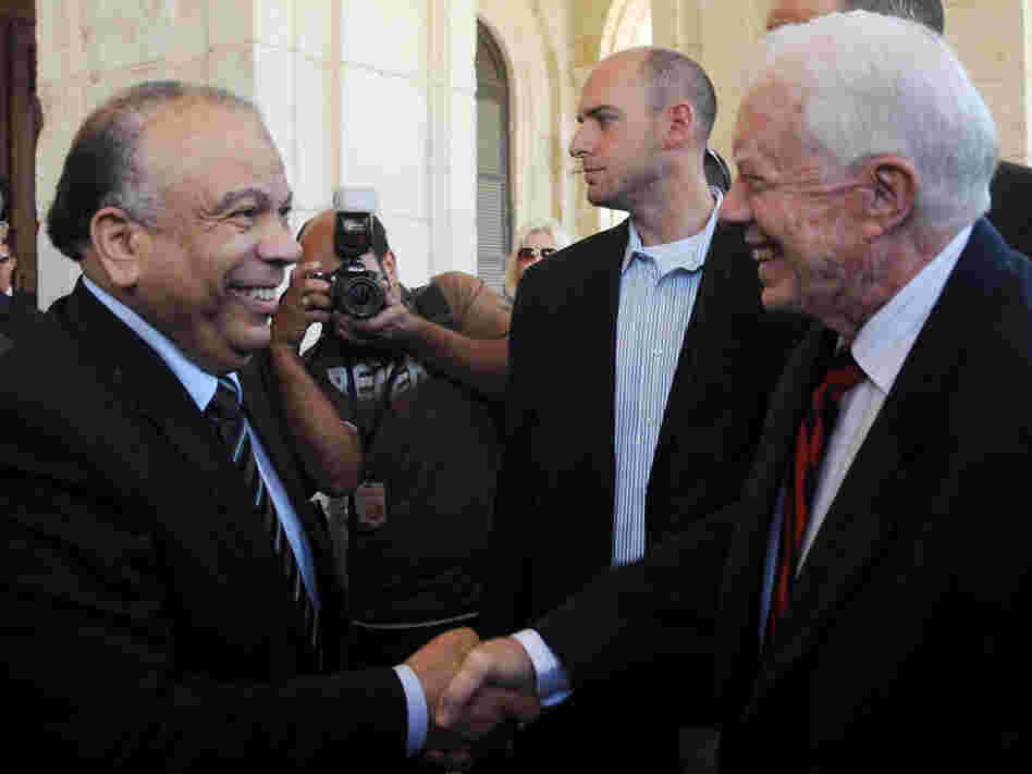 In Cairo on Monday, Egyptian Parliament Speaker Saad al-Katatni (left) met with former U.S. President Jimmy Carter.