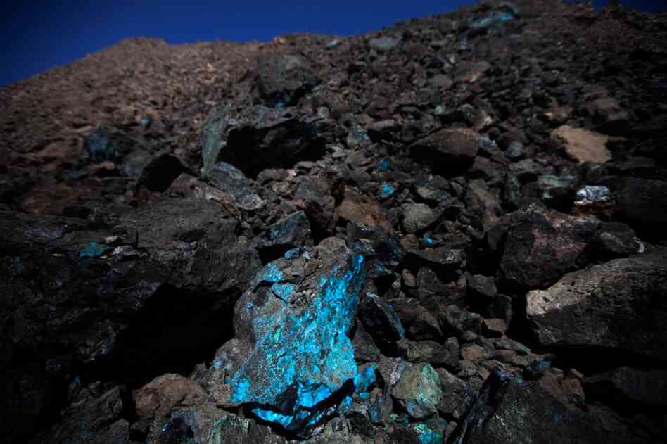 Oxidized copper (visible here in one area of Oyu Tolgoi's open-pit mine) gave the mine in the southern Gobi region its name, which means "Turquoise Hill".