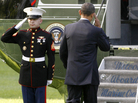 President Obama returns a Marine's salute as he boards the Marine One helicopter Wednesday. Obama traveled to Colorado Springs for the U.S. Air Force Academy graduation ceremony. President Obama returns a Marine's salute as he boards the Marine One helicopter Wednesday. Obama traveled to Colorado Springs for the U.S. Air Force Academy graduation ceremony.