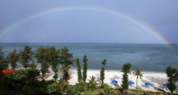 A rainbow over the sea in Saipan, Northern Mariana Islands.