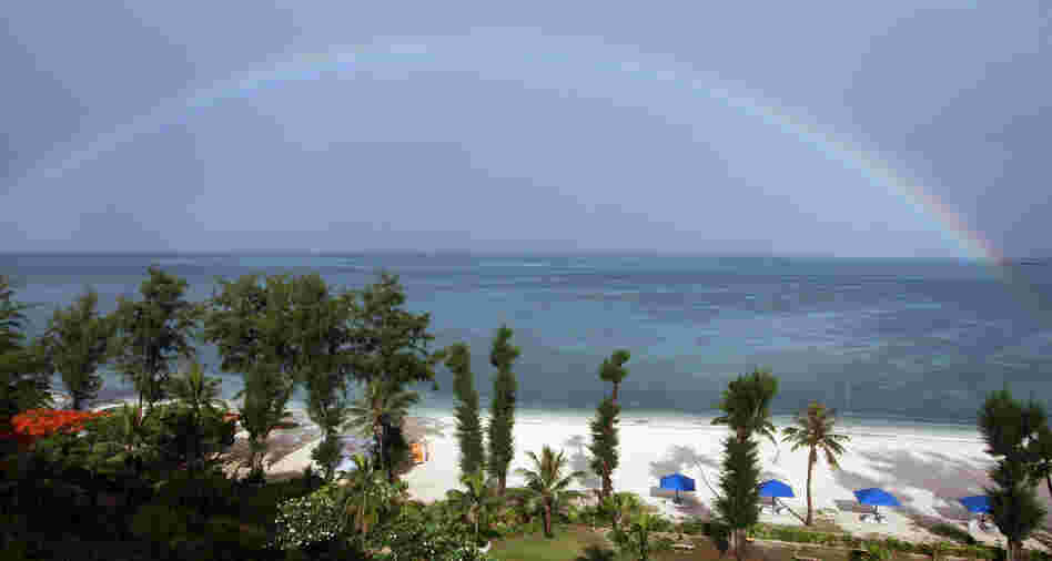 A rainbow over the sea in Saipan, Northern Mariana Islands.