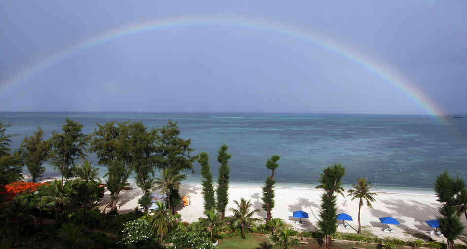 A rainbow over the sea in Saipan, Northern Mariana Islands.