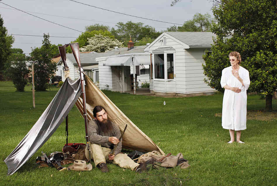 Jerry Hornbaker in Helen Chapman's backyard on the Gettysburg battlefield.