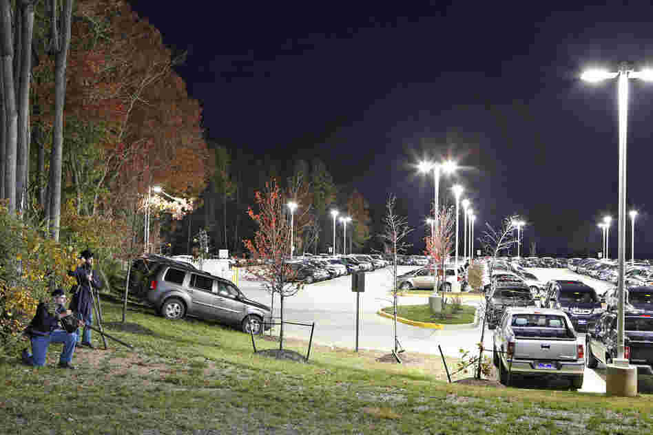 Prillaman and Feito outside a Honda dealership on what was a Federal campsite near Fredericksburg, Va.