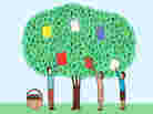 Illustration: Booksellers pick books from a tree.