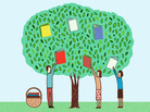 Illustration: Booksellers pick books from a tree. Illustration: Booksellers pick books from a tree.