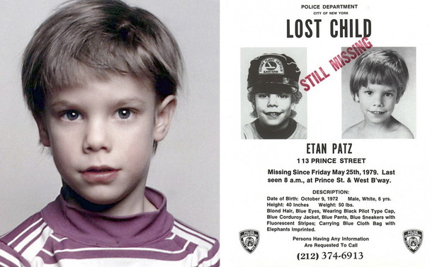 Etan Patz, and the "lost child" poster issued after his 1979 disappearance.