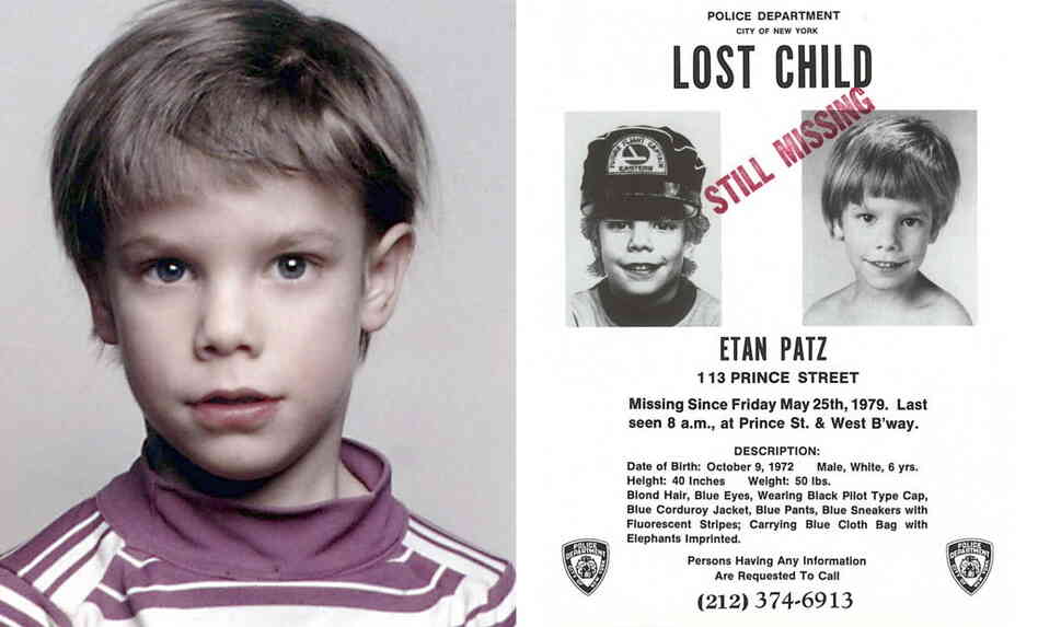 Etan Patz, and the "lost child" poster issued after his 1979 disappearance.