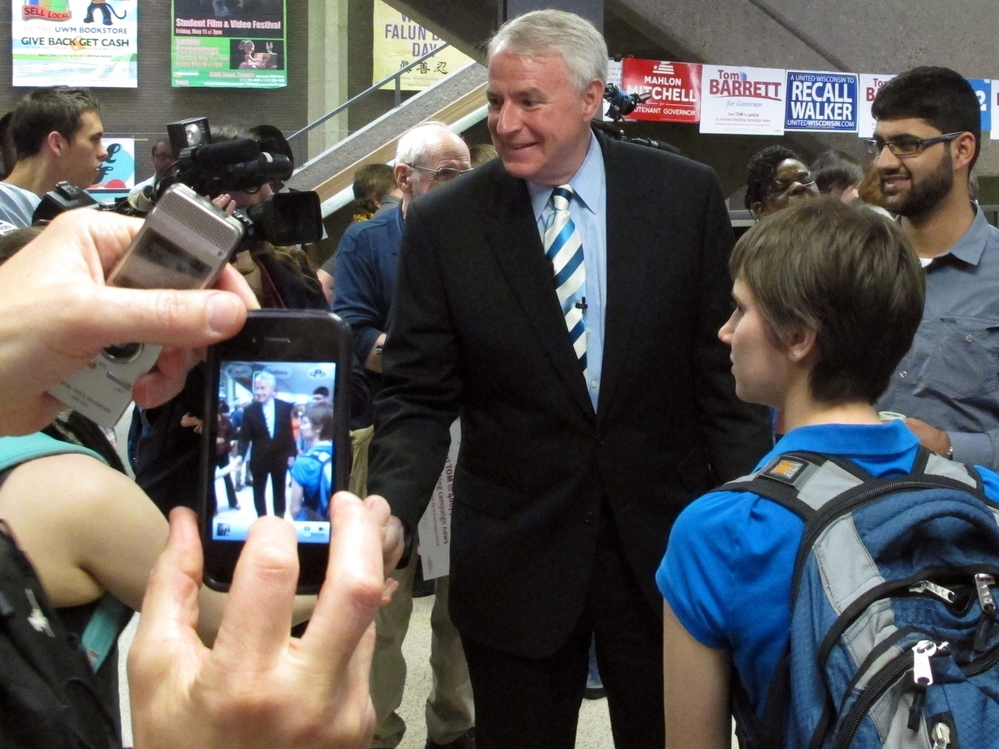 Democratic Milwaukee Mayor Tom Barrett campaigns earlier this month in Milwaukee.