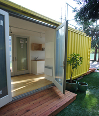 The architecture firm HyBrid, which specializes in designing buildings from old shipping containers, created this solar-powered house for <em>Sunset Magazine</em>.
