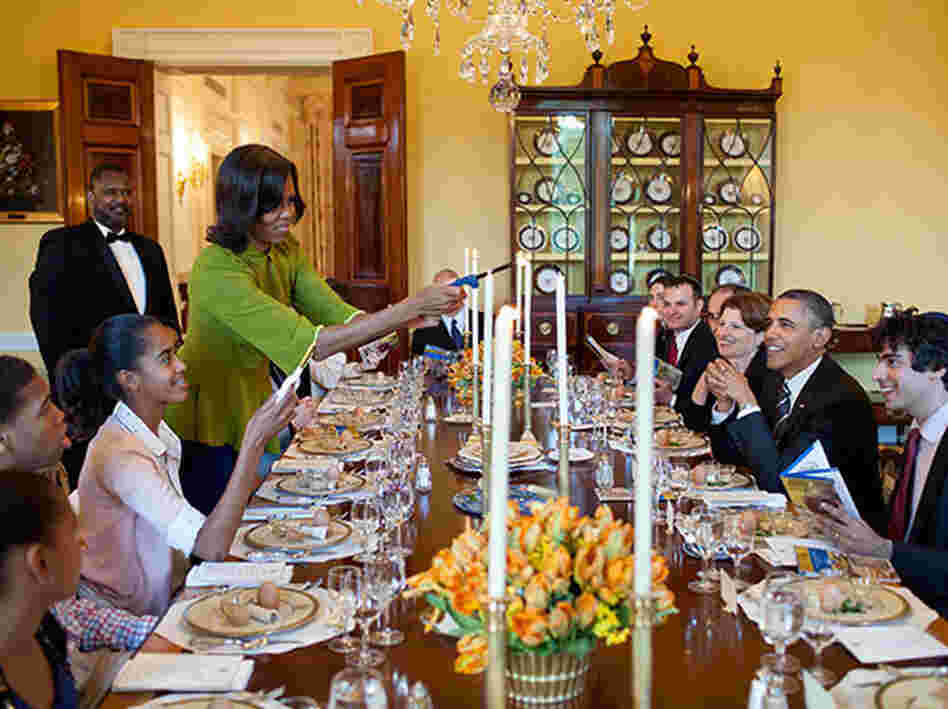 The Obamas host a Passover Seder for family, staff and friends at the White House on April 6.